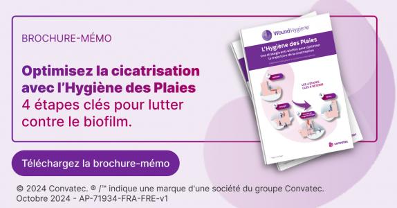 Le biofilm est responsable de près de 78 % des retards de cicatrisation des plaies chroniques(Brochure-mémo @ Convatec 2024)