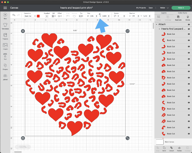 hearts and leopard print in design space resize