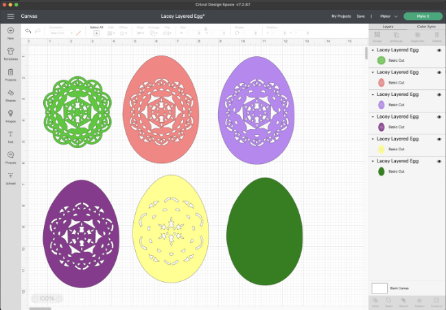 Lacey layered egg layout in design space