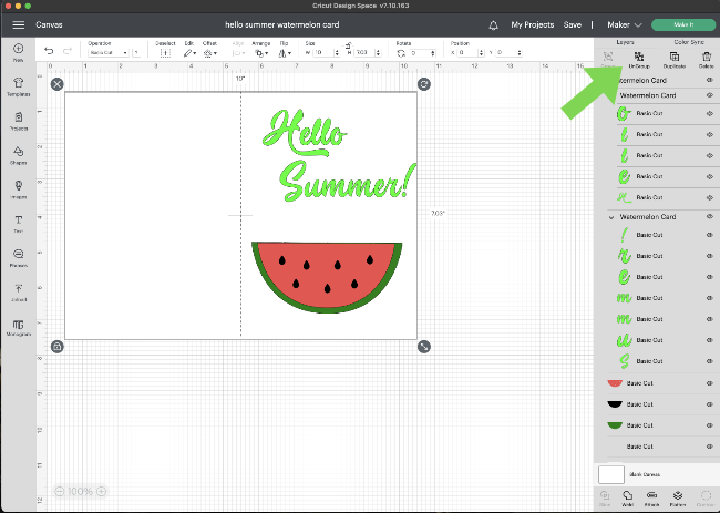 hello summer watermelon card in design space
