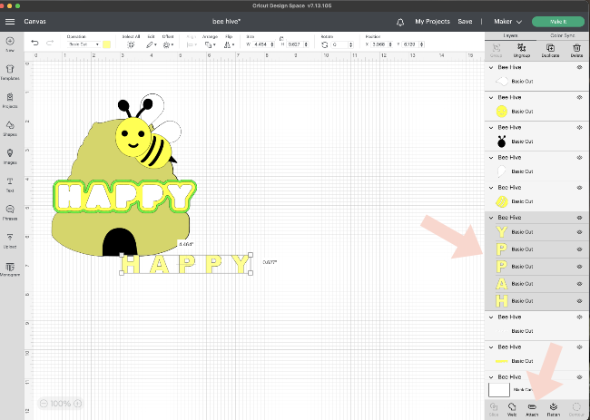 bee hive select word happy and attach letters