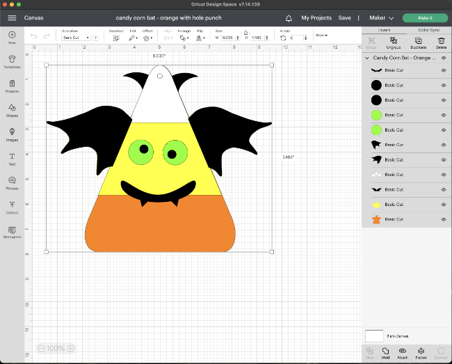 candy corn bat in design space