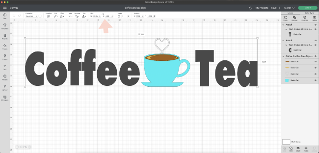 coffee and tea time sign select all and resize