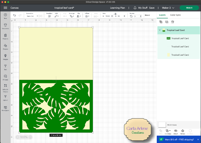 tropical leaf card in design space